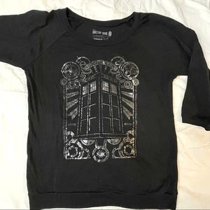 BBC Doctor Who TARDIS 3/4 Sleeve Black & Silver T-Shirt 2012 Sz. Small
